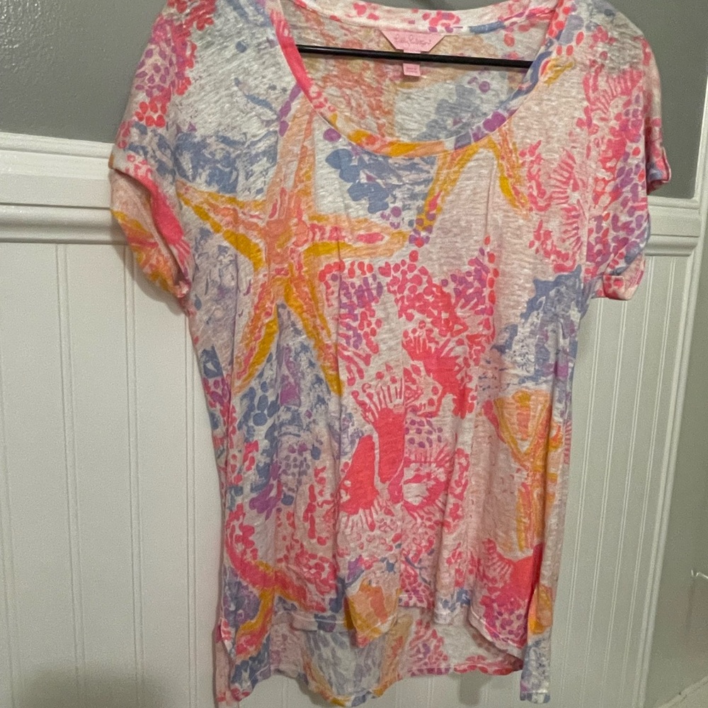 Lilly Pulitzer Pink and Yellow Starfish Print Tee